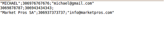 CSV file in a text editor with contacts ready to be uploaded. CSV file in a text editor with contacts ready to be uploaded.